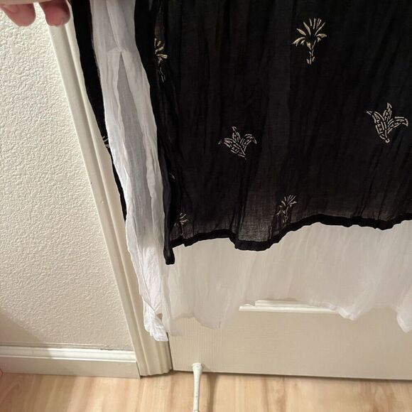 Yaza Double Gauze Layered Dress Lagenlook Black White Gold Women's Size L/XL - Picture 12 of 16